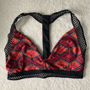 Colorful Geometric Bralette with Black Mesh Trim